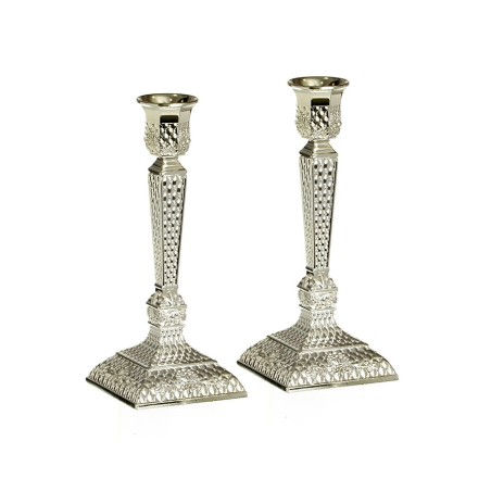 Silver Plated Diamond Design Shabbat Can... | Traditional Candlesticks