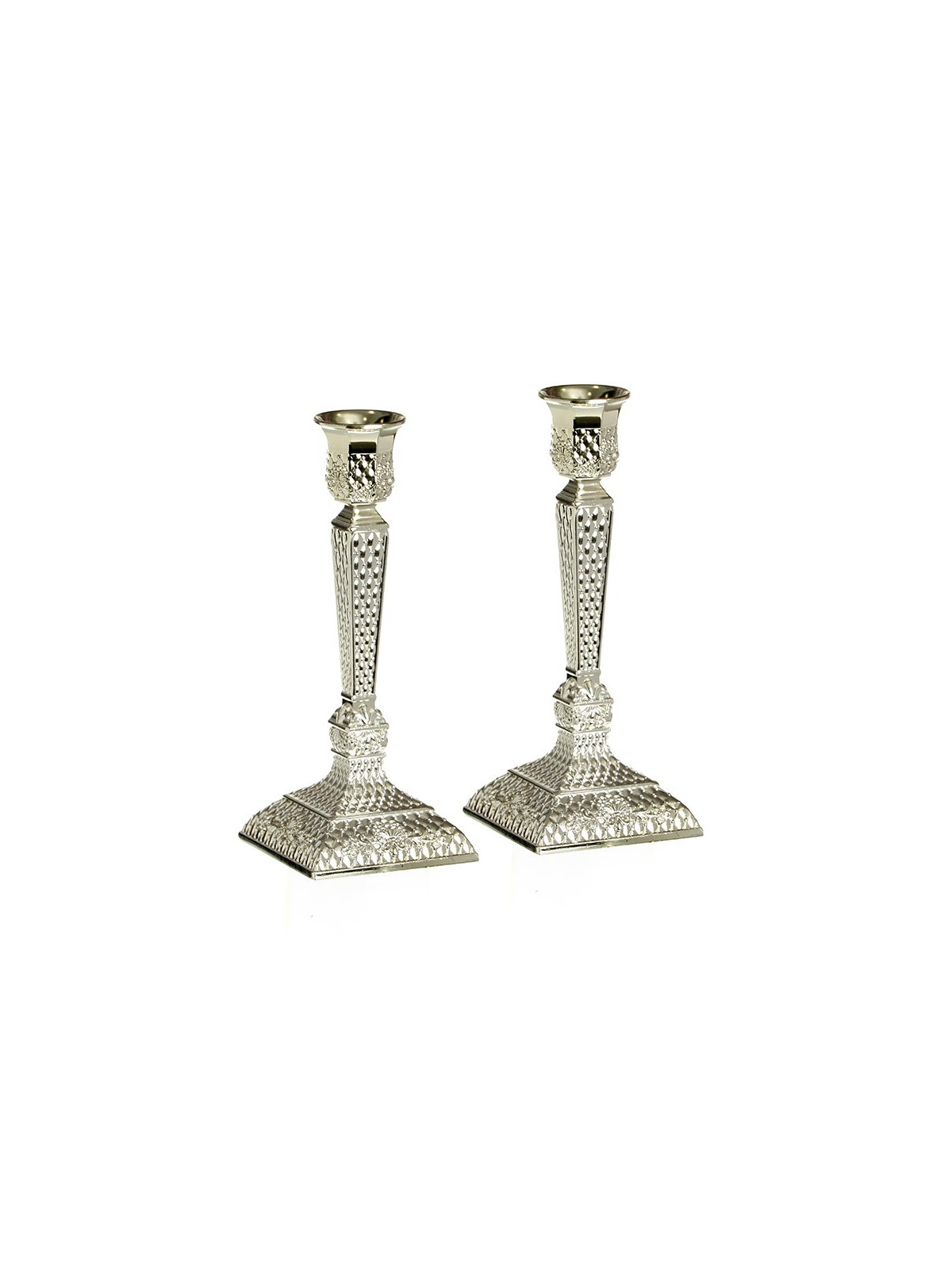 Silver Plated Diamond Design Shabbat Can... | Traditional Candlesticks