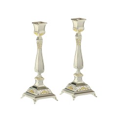 Silver Plated Shabbat Candlesticks with ... | Traditional Candlesticks