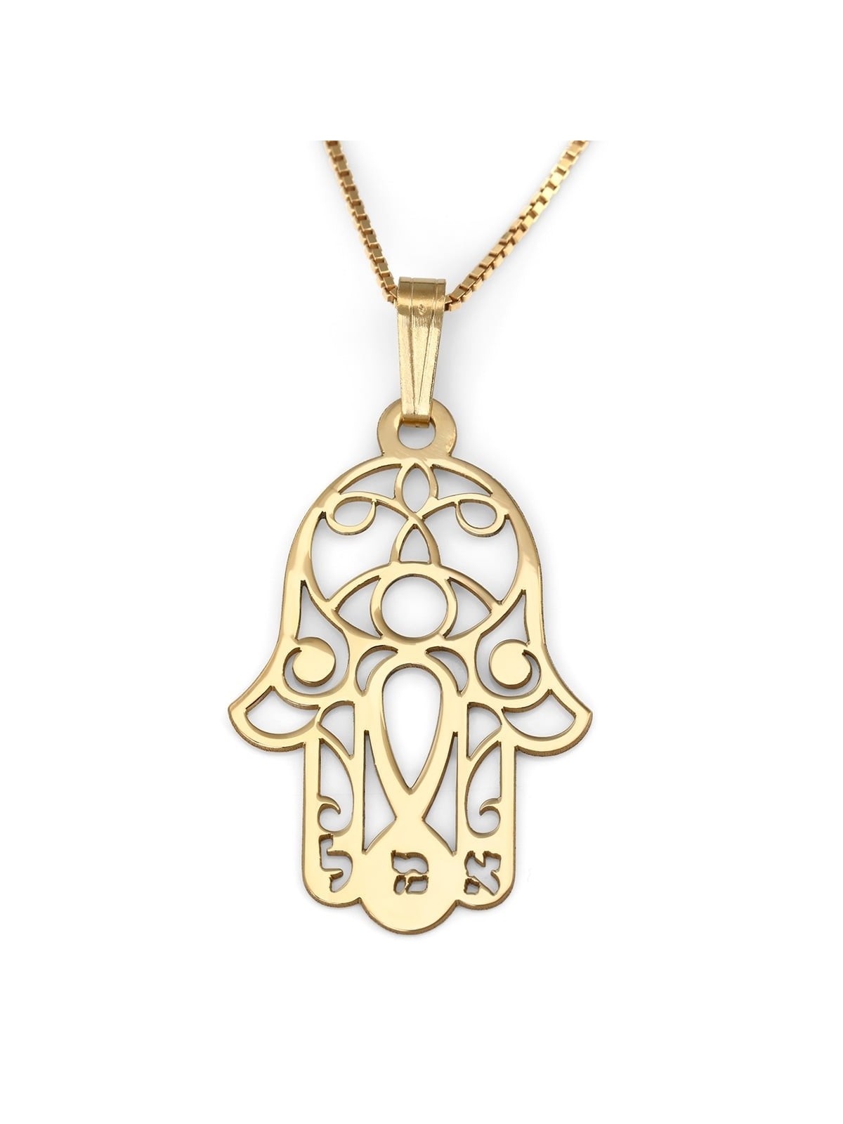 24K Gold Plated Hamsa Necklace with Evil Eye and Hebrew Initials