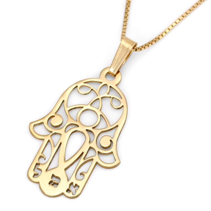 24K Gold Plated Hamsa Necklace with Evil Eye and Hebrew Initials