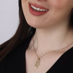 24K Gold Plated Hamsa Necklace with Evil Eye and Hebrew Initials