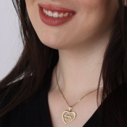 Hebrew Name Necklace - 24K Gold Plated Silver Heart Necklace with Name