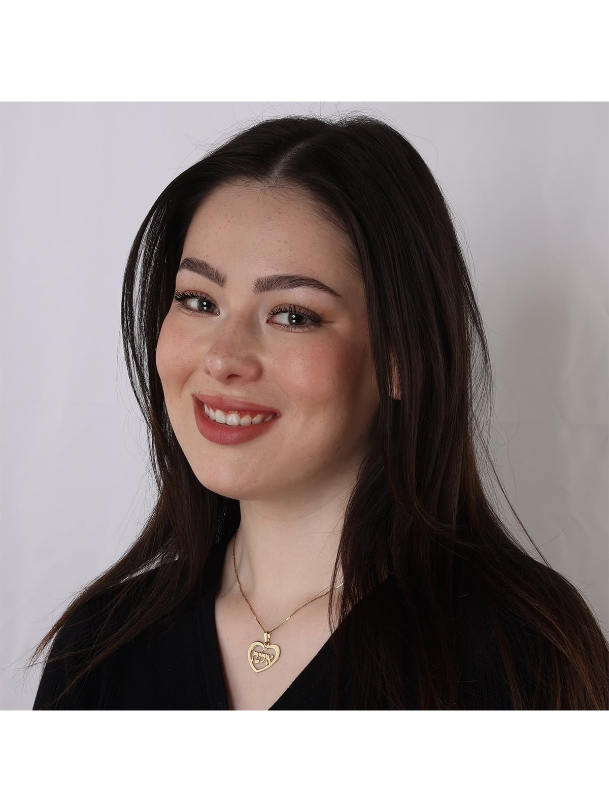 Hebrew Name Necklace - 24K Gold Plated Silver Heart Necklace with Name