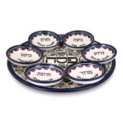 Seven-Piece Seder Plate With Floral & Grapes Design By Armenian Cerami