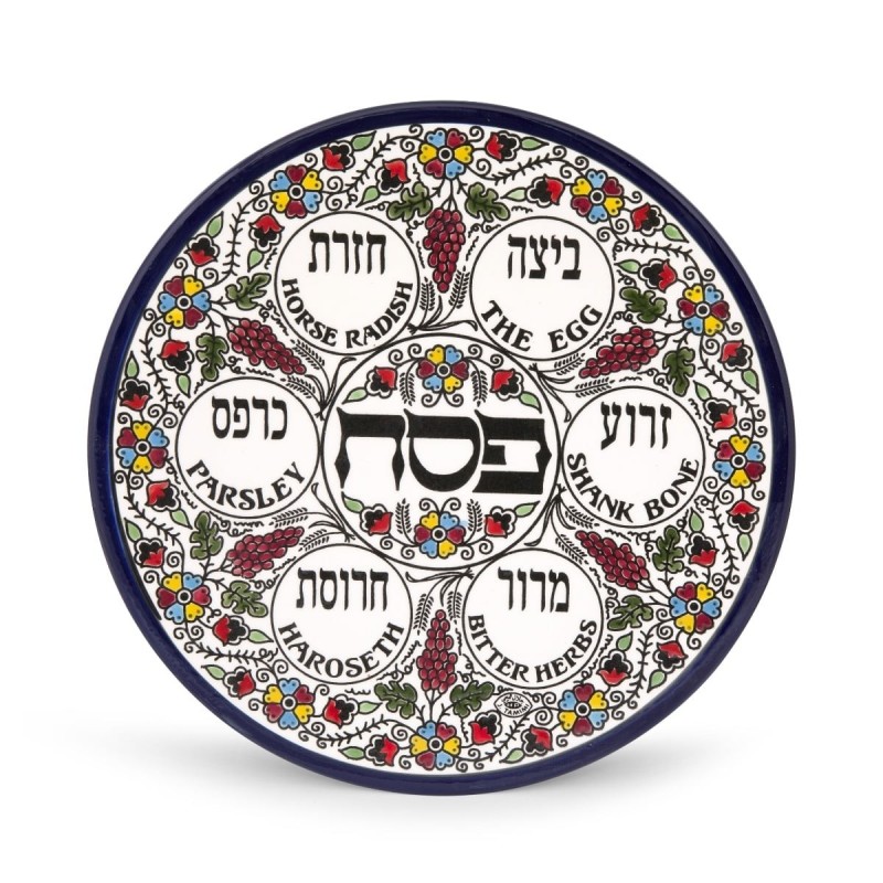 Seven-Piece Seder Plate With Floral & Grapes Design By Armenian Cerami