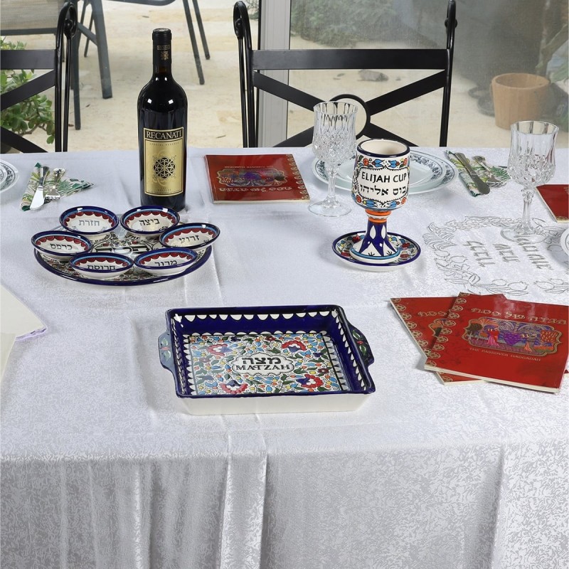 Seven-Piece Seder Plate With Floral & Grapes Design By Armenian Cerami