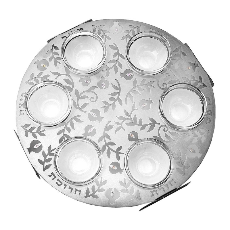 Seder Plate with Pomegranate Design & Swarovski Stones by Dorit Judaic