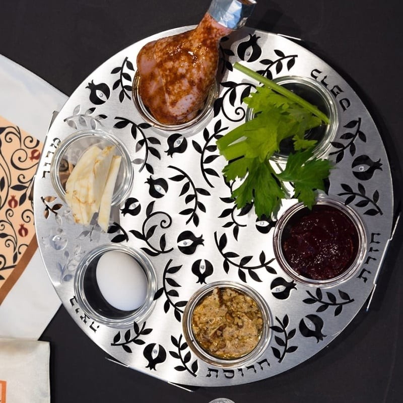 Seder Plate with Pomegranate Design & Swarovski Stones by Dorit Judaic