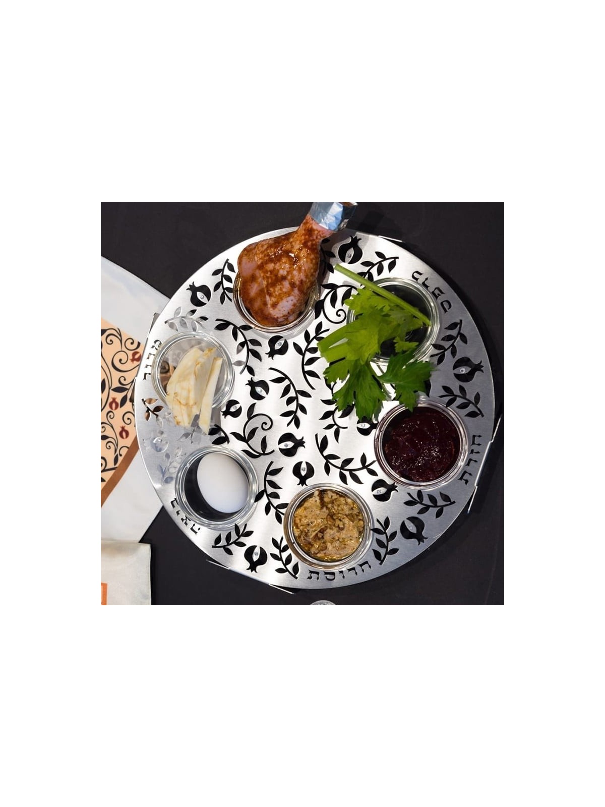 Seder Plate with Pomegranate Design & Swarovski Stones by Dorit Judaic