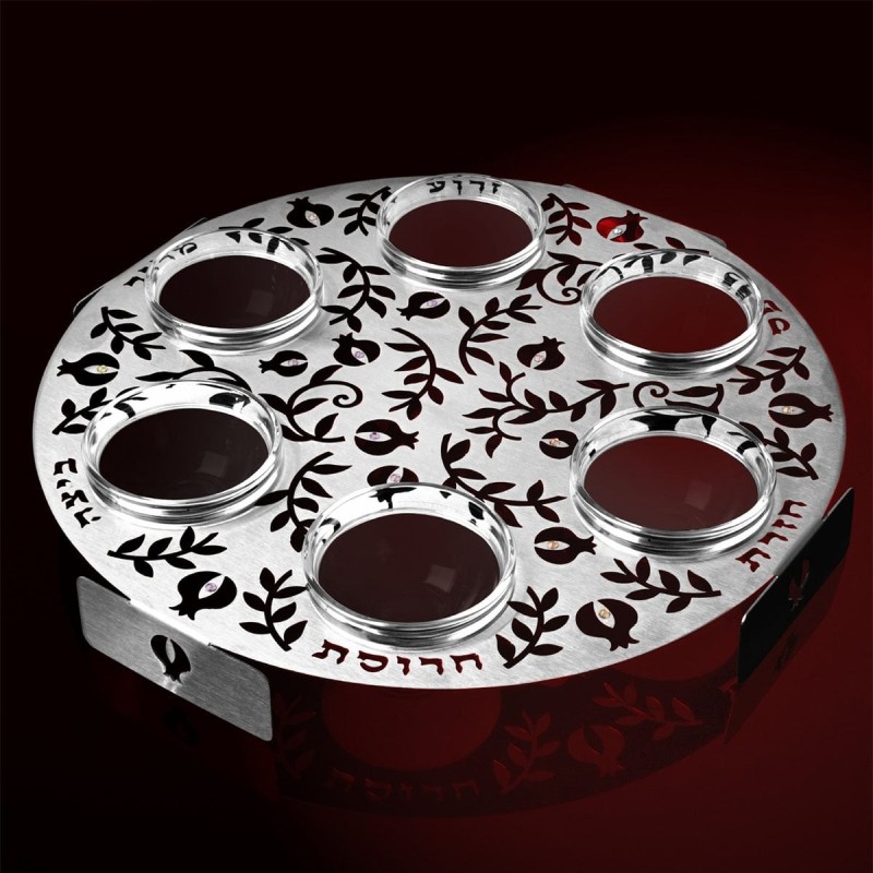 Seder Plate with Pomegranate Design & Swarovski Stones by Dorit Judaic