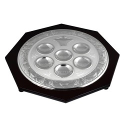 Hazorfim Silver Plated and Wood Seder Plate - Vine Leaves