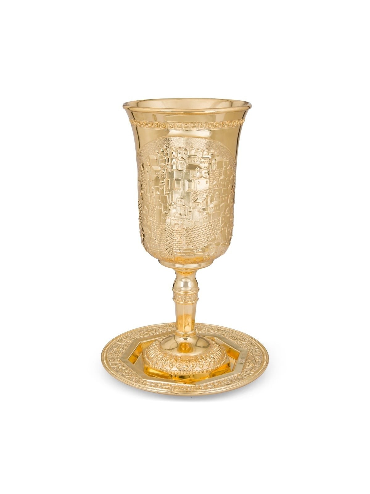 Gold Plated Jerusalem Elijah's Cup with Saucer