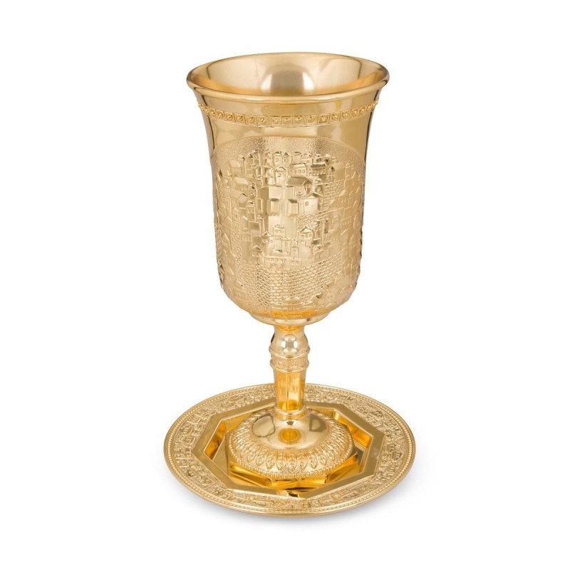 Gold Plated Jerusalem Elijah's Cup with Saucer