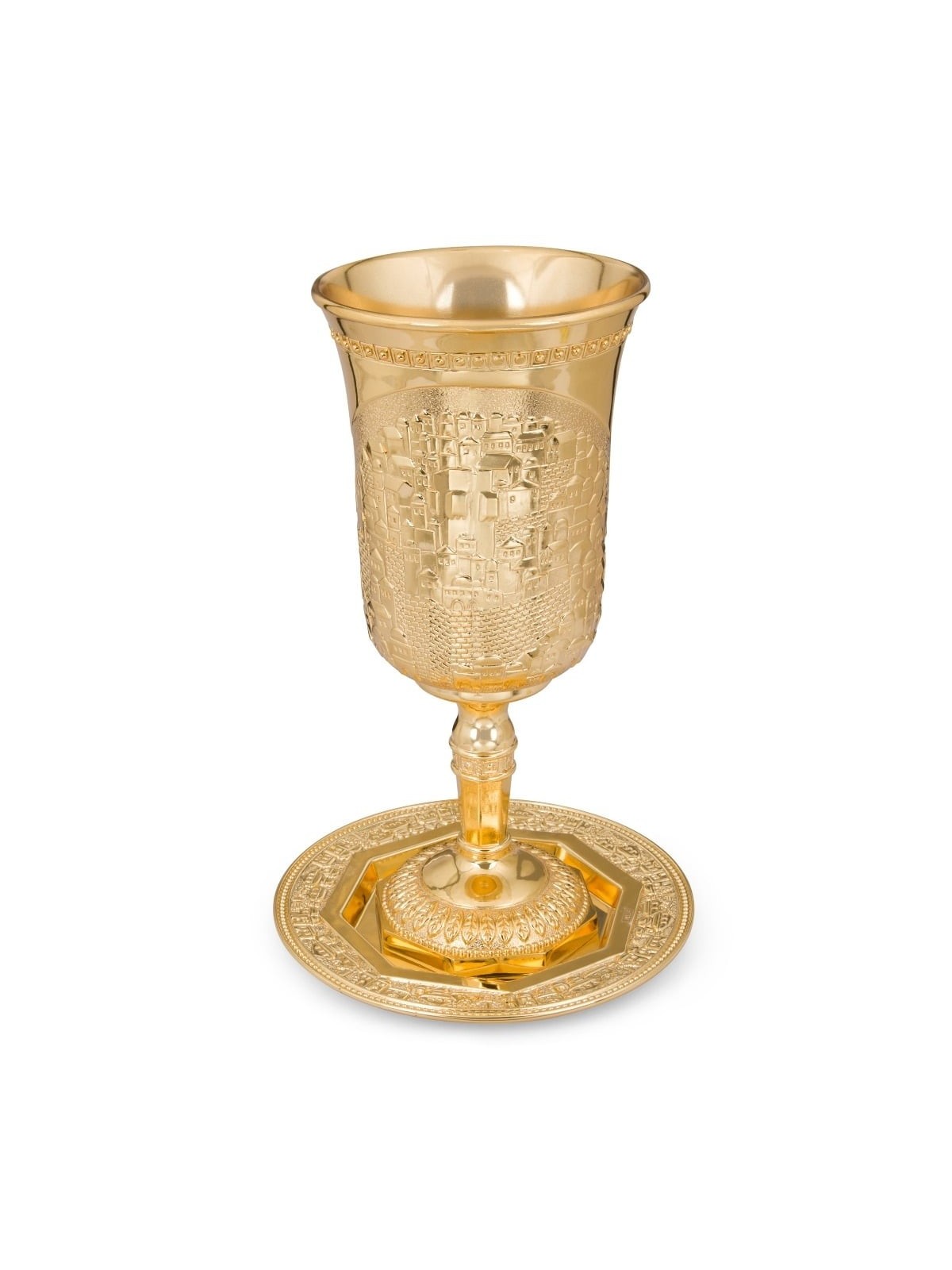 Gold Plated Jerusalem Elijah's Cup with Saucer