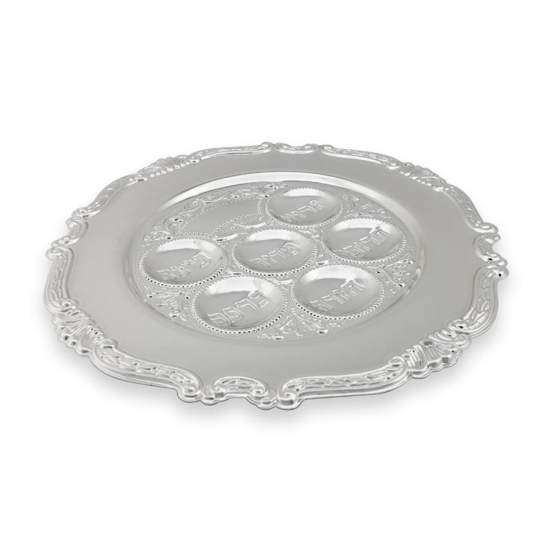 Nickel Seder Plate with Floral Border