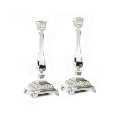 Tall Silver Plated Classic Square Candle... | Traditional Candlesticks