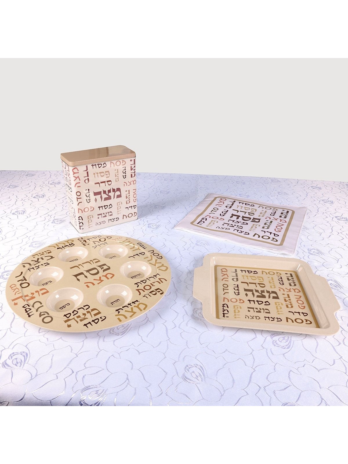 Fabric Matzah Cover - Passover Words (Brown)