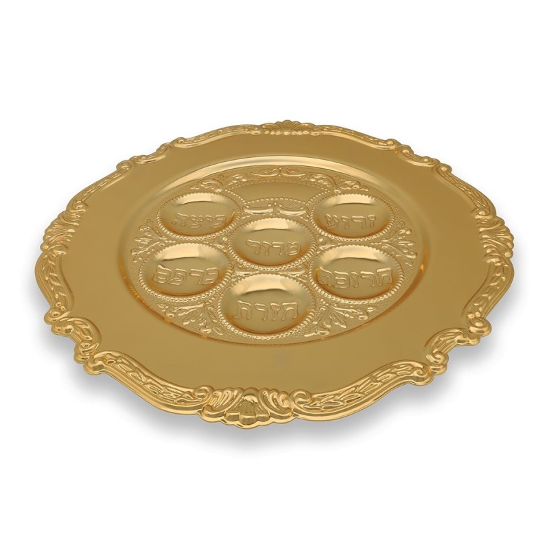 Ornate Seder Plate With Floral Design (Gold-Plated)