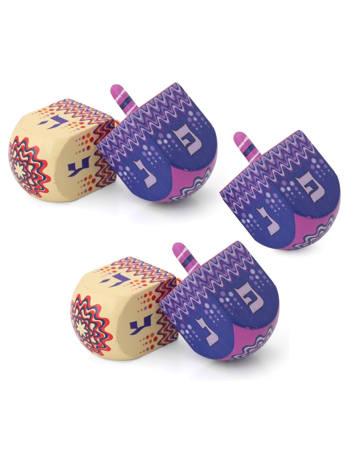 Set of 5 Painted Wooden Dreidels - Assorted Colors