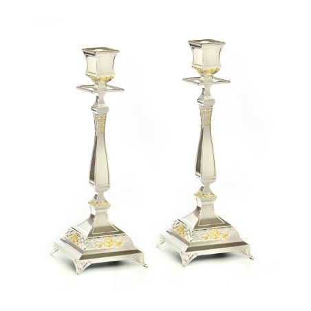 Tall Shabbat Candlesticks Silver Plated ... | Traditional Candlesticks
