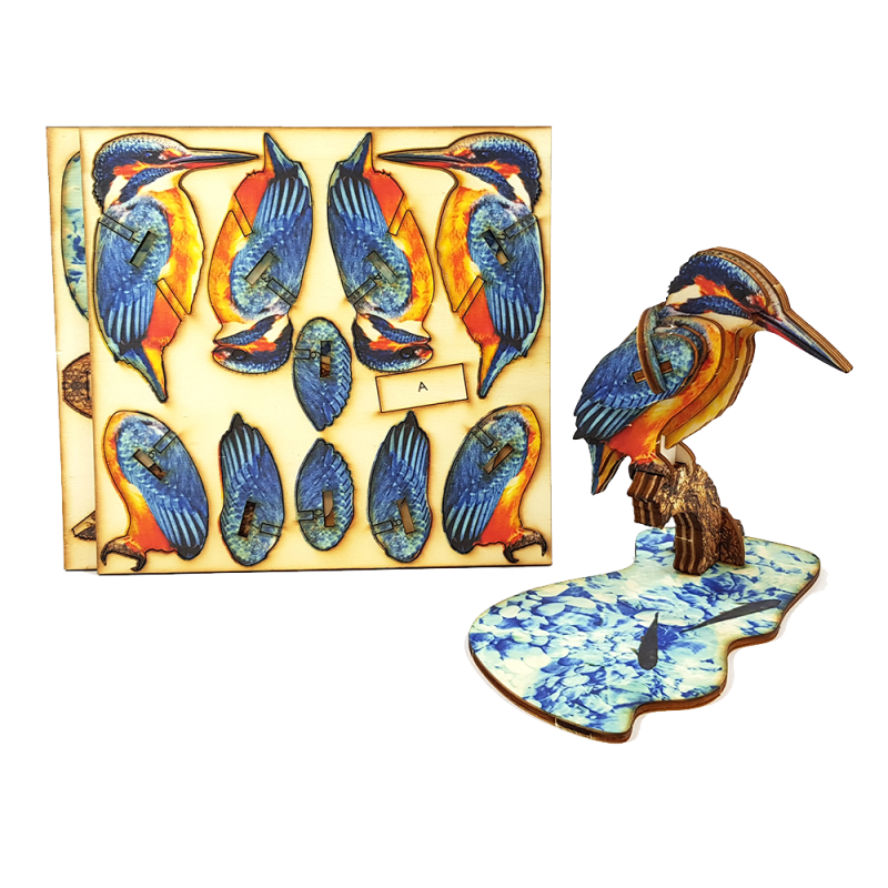 Interactive Kingfisher Bird 3D Wooden Puzzle Kit