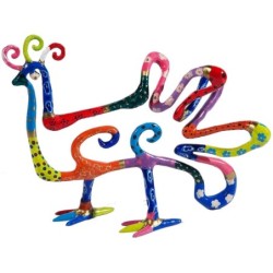 Yair Emanuel Hand Painted 3-Dimensional Peacock Sculpture