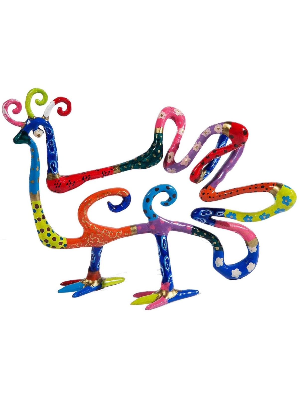 Yair Emanuel Hand Painted 3-Dimensional Peacock Sculpture