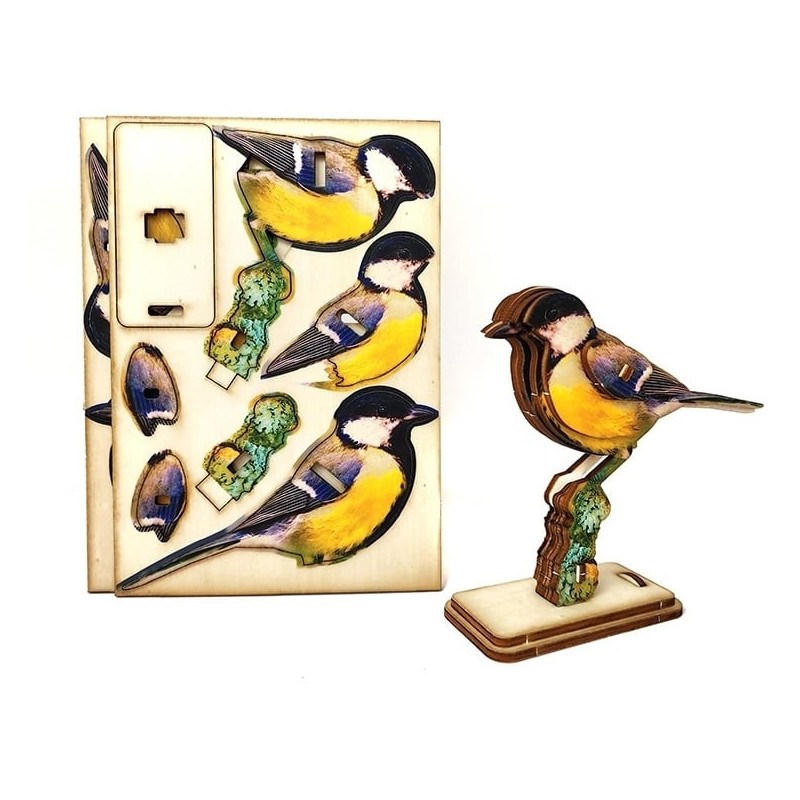 Interactive Great Tit Bird 3D Wooden Puzzle Kit