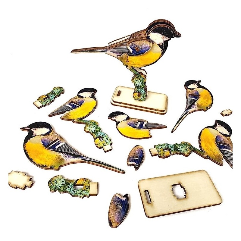 Interactive Great Tit Bird 3D Wooden Puzzle Kit