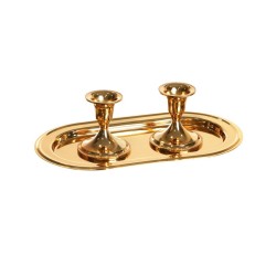 Set Small Gold Shabbat Candlesticks on O... | Traditional Candlesticks