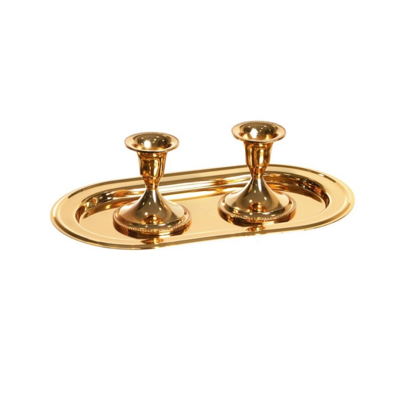 Set Small Gold Shabbat Candlesticks on O... | Traditional Candlesticks