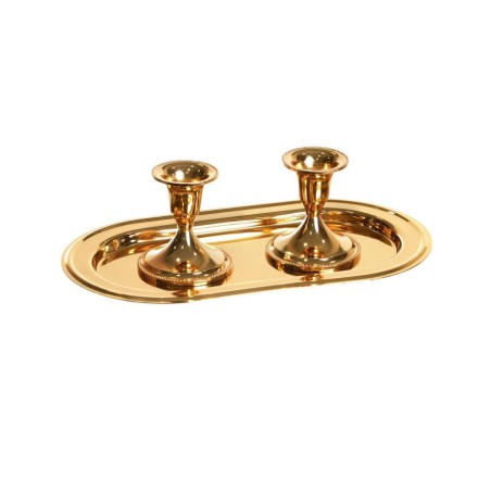 Set Small Gold Shabbat Candlesticks on O... | Traditional Candlesticks