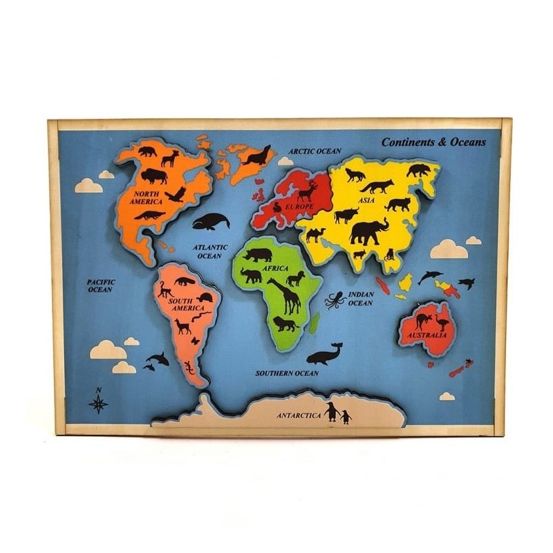 Educational Continents & Oceans Wooden Puzzle
