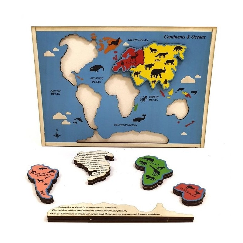 Educational Continents & Oceans Wooden Puzzle