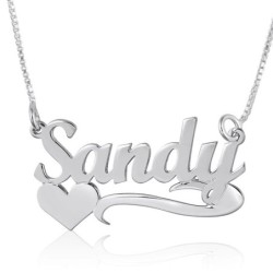 Silver Name Necklace in English with Underline & Side Heart - (Cola Sc