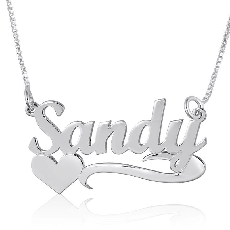 Silver Name Necklace in English with Underline & Side Heart - (Cola Sc