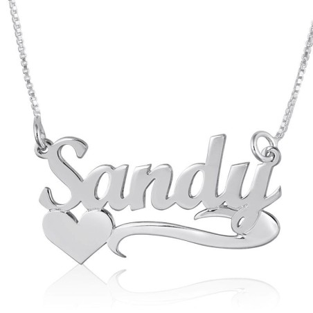 Silver Name Necklace in English with Underline & Side Heart - (Cola Sc
