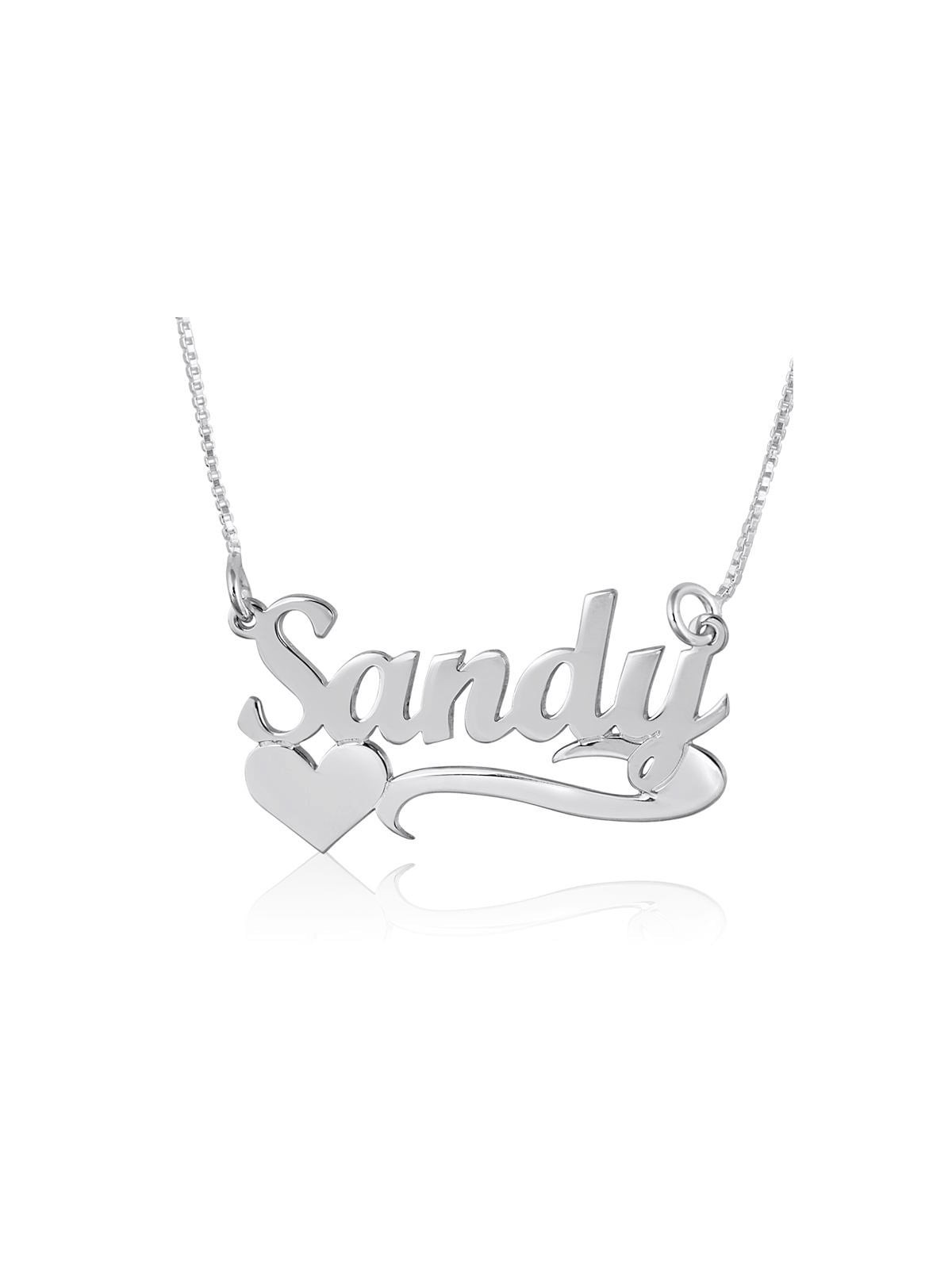 Silver Name Necklace in English with Underline & Side Heart - (Cola Sc