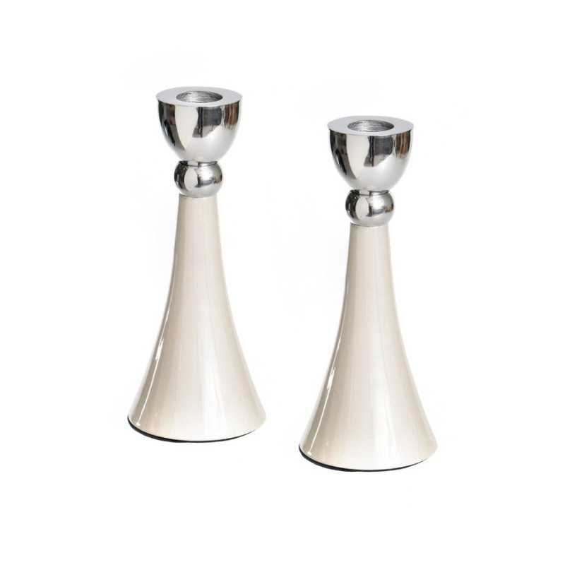 Cone Shaped Shabbat Candlesticks Silver and Gleamin... | Gifts for Her