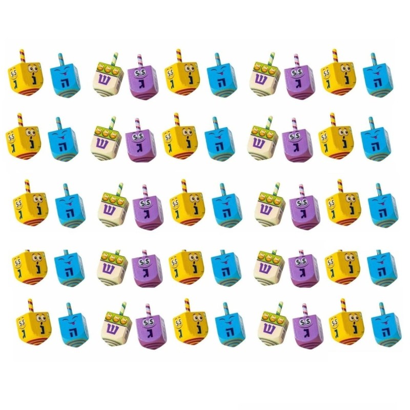 Set of 50 Painted Wooden Dreidels (Assorted Colors)