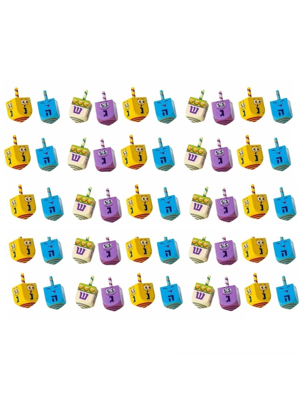 Set of 50 Painted Wooden Dreidels (Assorted Colors)