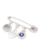 Sterling Silver Baby Safety Pin - Tree of Life, Heart and Hamsa