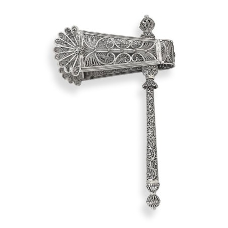 Shoham Yemenite Art Ornate Sterling Silver Filigree Purim Grogger (Noi