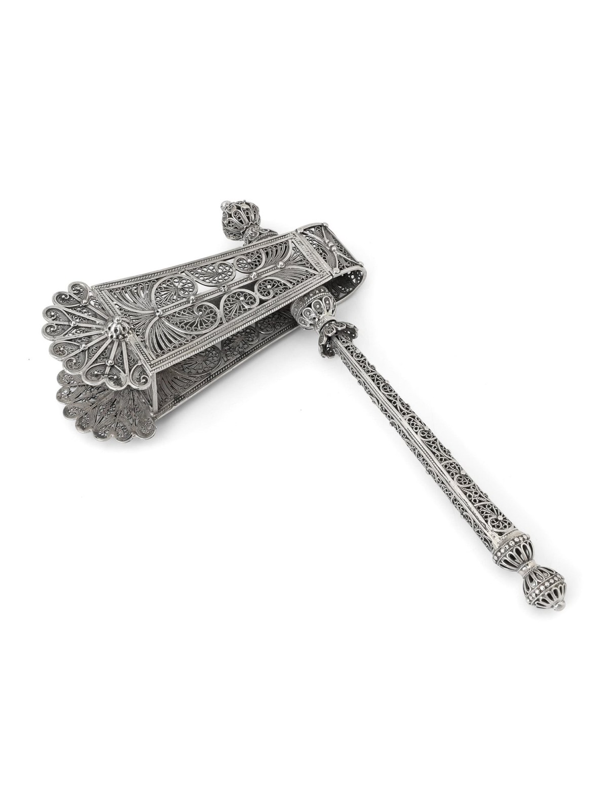 Shoham Yemenite Art Ornate Sterling Silver Filigree Purim Grogger (Noi