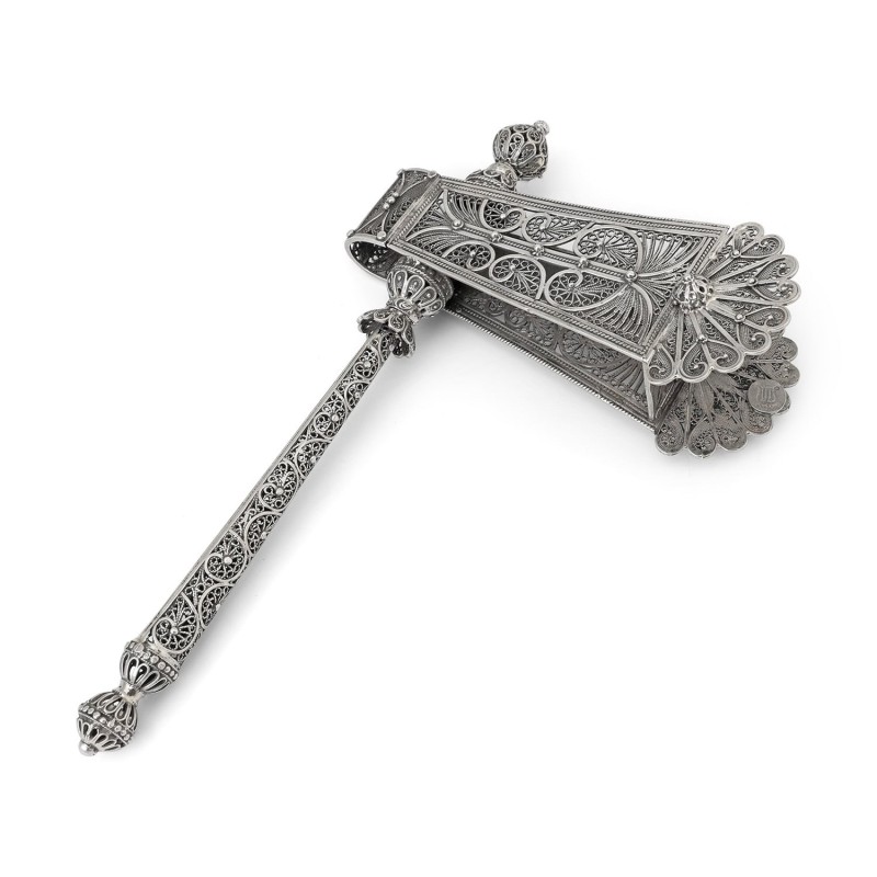 Shoham Yemenite Art Ornate Sterling Silver Filigree Purim Grogger (Noi
