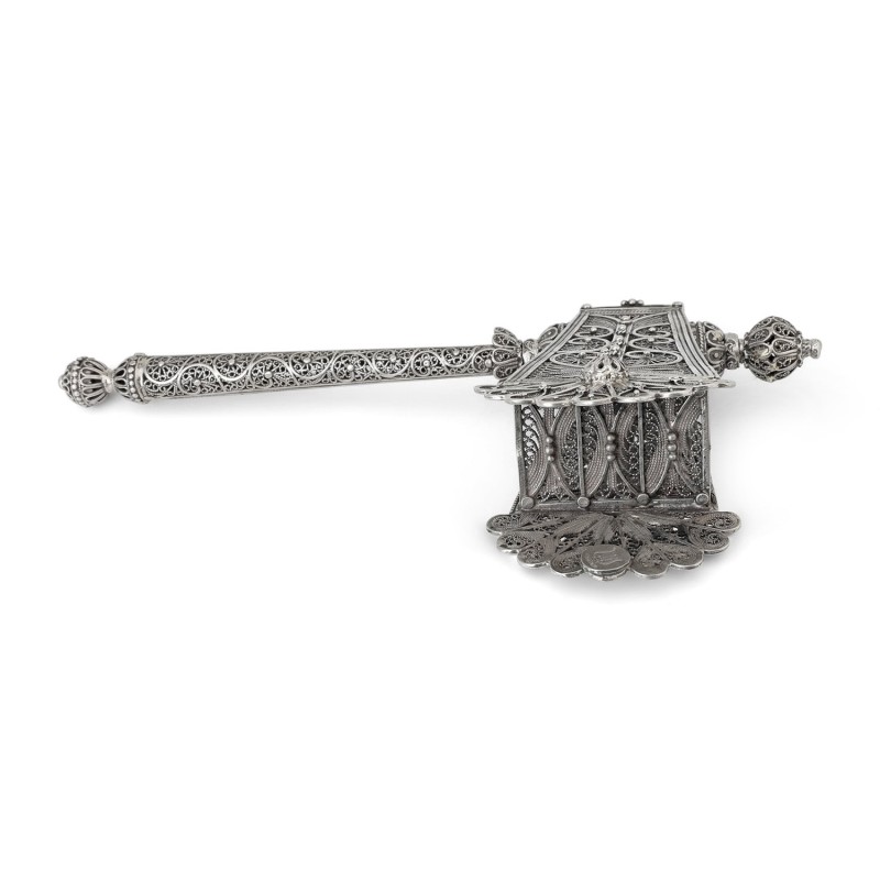 Shoham Yemenite Art Ornate Sterling Silver Filigree Purim Grogger (Noi