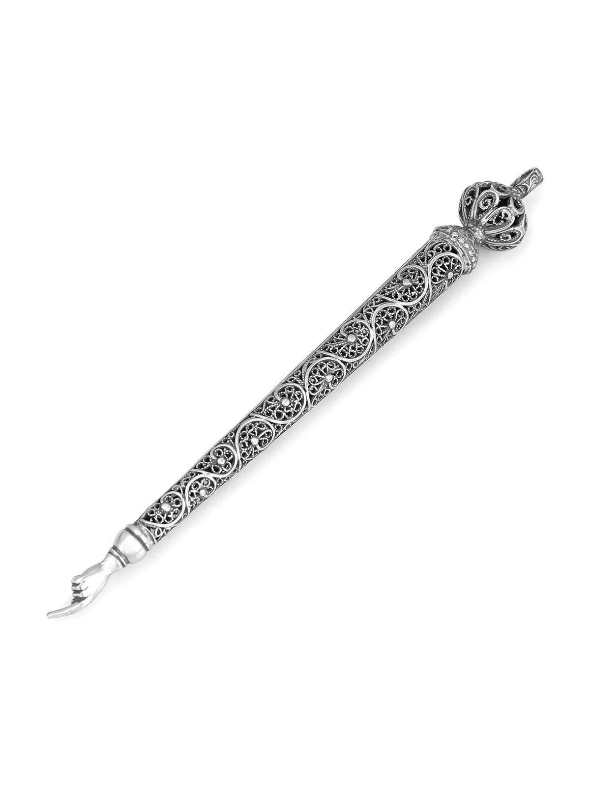 Traditional Yemenite Art Handcrafted Sterling Silver Torah Pointer Wit