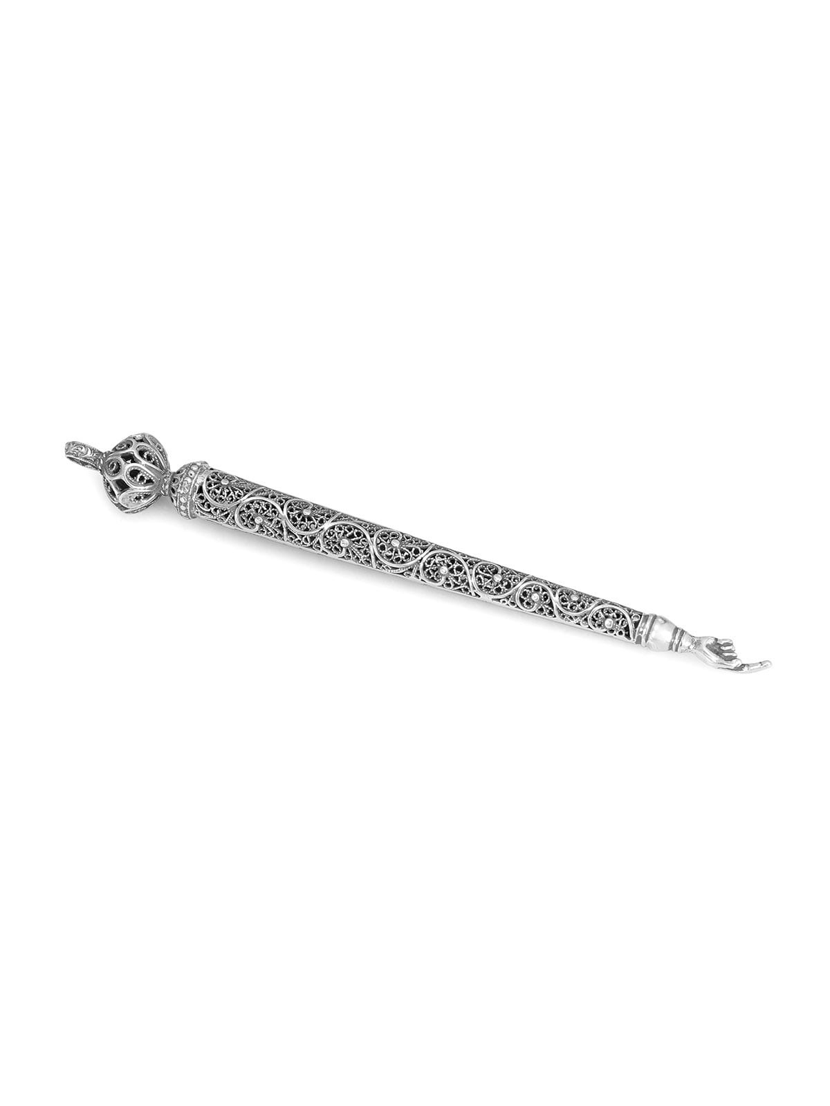 Traditional Yemenite Art Handcrafted Sterling Silver Torah Pointer Wit