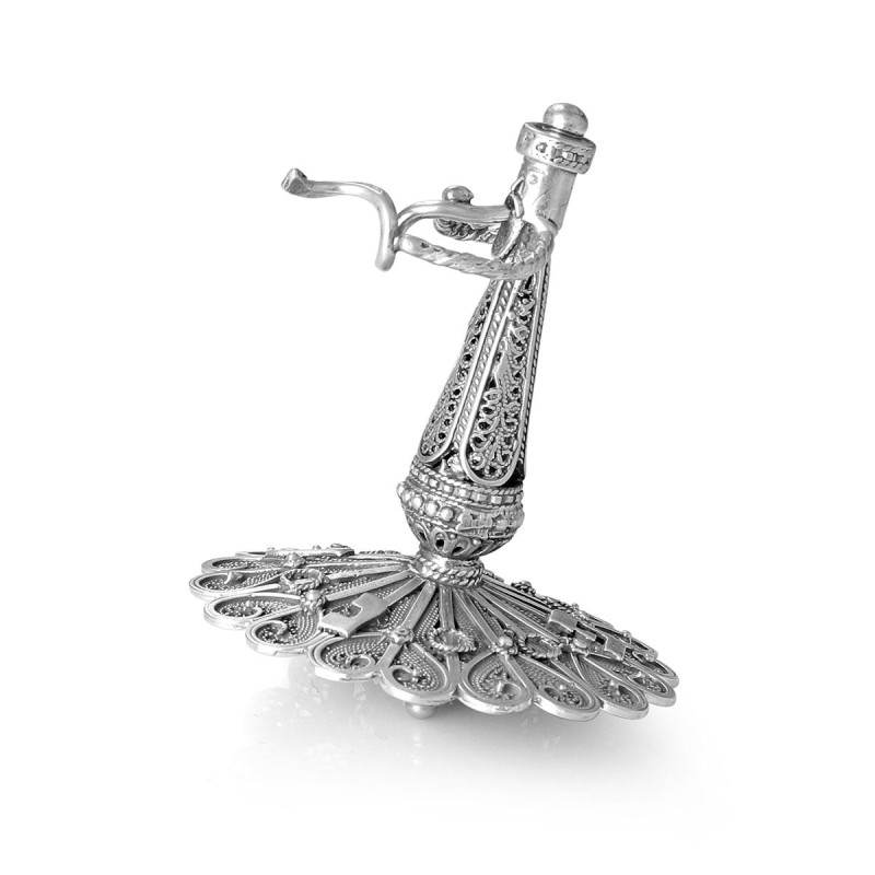 Large Handcrafted Sterling Silver Dreidel with Klezmer Shofar Player